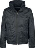 Hooded PU Jacket, Black Premium by EMP, Giacca in similpelle