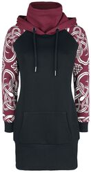 Hooded dress with Celtic decorations, Black Premium by EMP, Miniabito
