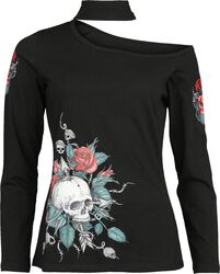 Longsleeve with skull and roses print, Rock Rebel by EMP, Maglia Maniche Lunghe