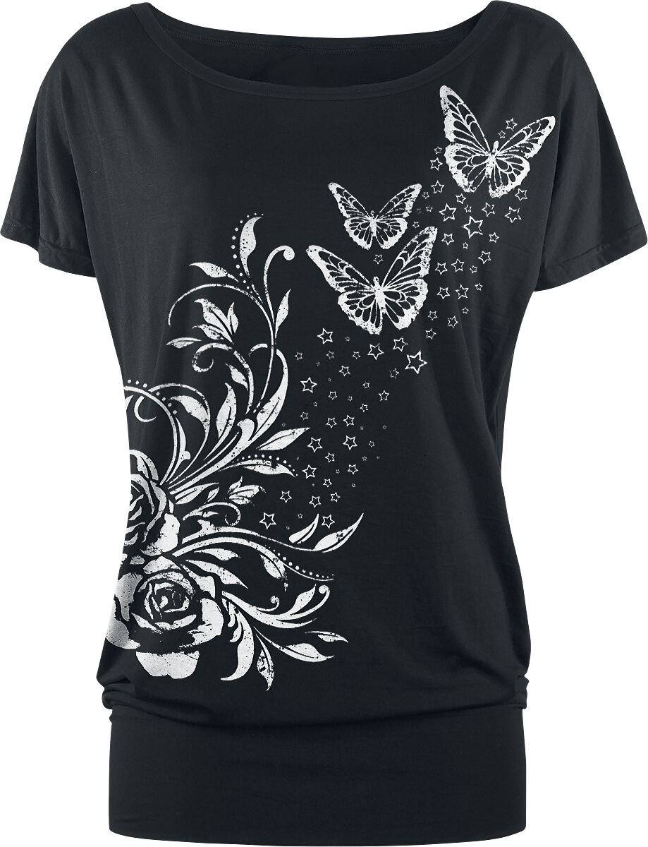 T-shirt Full Volume By EMP Donna – Nera Con Stampa, Retro In Rete, Scollo Rotondo, 95% Viscosa