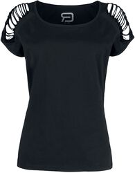Black T-shirt with Cut-outs on the Sleeves