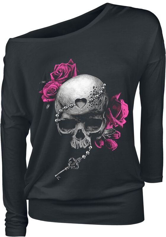 Black longsleeve with round neckline and print