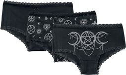Set of three pairs of underwear with witchy prints, Gothicana by EMP, Set mutande