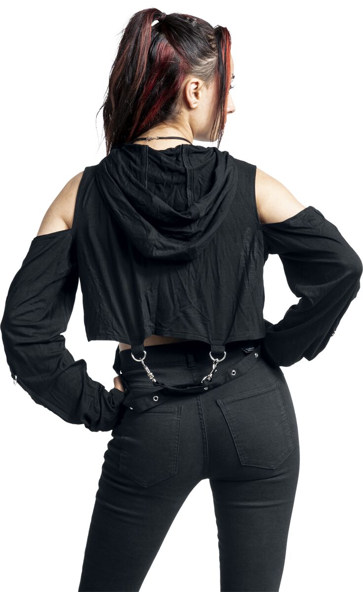 Hoodie with rivets and faux leather details | Gothicana by EMP Felpa con cappuccio | EMP