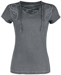 Grey T-shirt with Lacing and Print, Black Premium by EMP, T-Shirt
