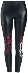 Rock Rebel X Route 66 - Black Leather-Look Leggings with Pin-Up Print