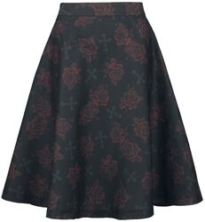 Skirt with roses and crosses, Rock Rebel by EMP, Gonna al ginocchio