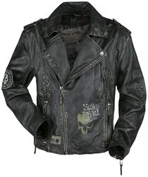 Dark Grey Biker-Style Leather Jacket, Rock Rebel by EMP, Giacca di pelle