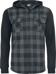 Hooded Checked Flanell Sweat Sleeve Shirt, Urban Classics, Camicia in flanella