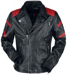 Black/Red Leather Biker Jacket, Rock Rebel by EMP, Giacca di pelle