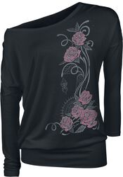 Black longsleeve with round neckline and print, Gothicana by EMP, Maglia Maniche Lunghe