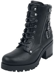 Black Lace-Up Boots with Buckles and Heel, Black Premium by EMP, Stivali
