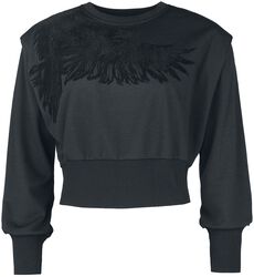 Cropped sweatshirt with raven print, Black Premium by EMP, Felpa