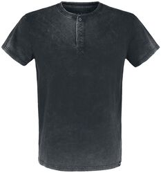 T-Shirt with Wash and Button Placket, Black Premium by EMP, T-Shirt