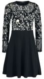 Black Long-Sleeve Dress with Lace and Print, Black Premium by EMP, Miniabito