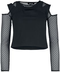Long-sleeved top with double-layer mesh, Gothicana by EMP, Maglia Maniche Lunghe