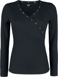 Black Long-Sleeve Shirt with Eyelets and V-Neckline, Black Premium by EMP, Maglia Maniche Lunghe