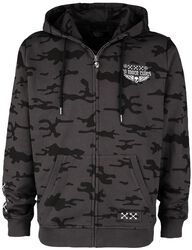 Camouflage zip hoodie with large back print, Rock Rebel by EMP, Felpa jogging