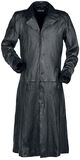 Long Black Leather Coat with Collar, Gothicana by EMP, Cappotto di pelle